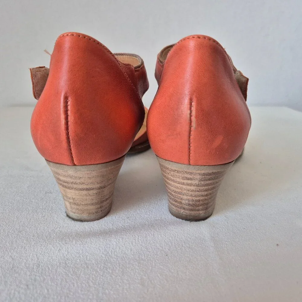 Sundance Coralise Made in France Orange Leather Mary Jane Shoes Hook Loop - Picture 5 of 11